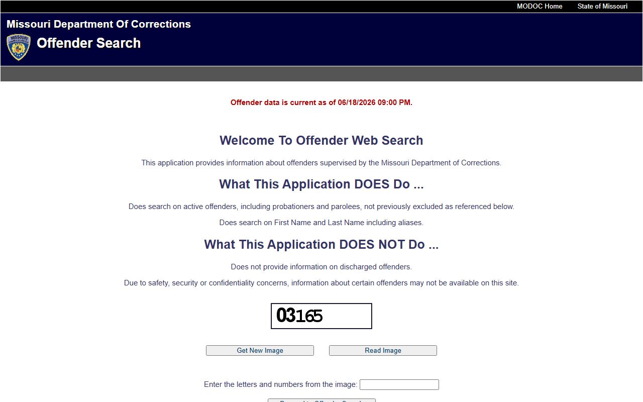 Andrew County inmate records Missouri DOC offender search screen