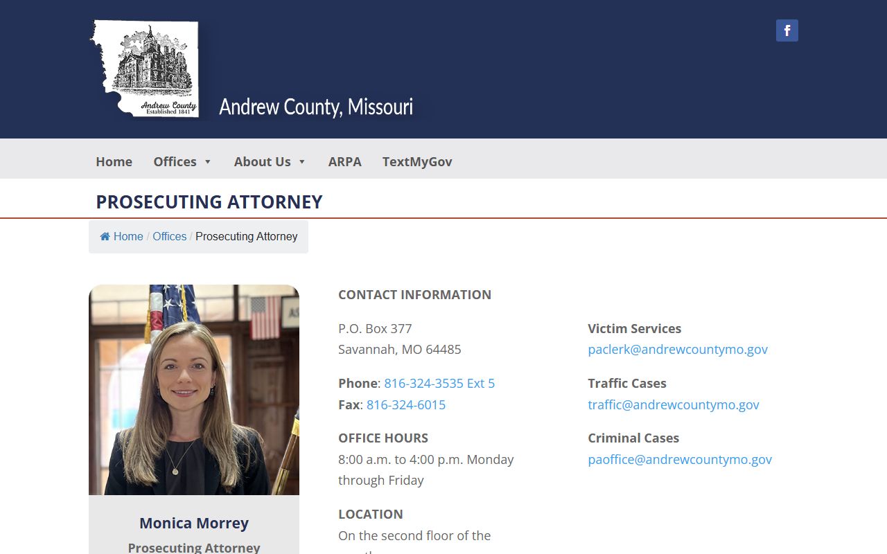 Andrew County court records after jail arrest prosecutor contact page