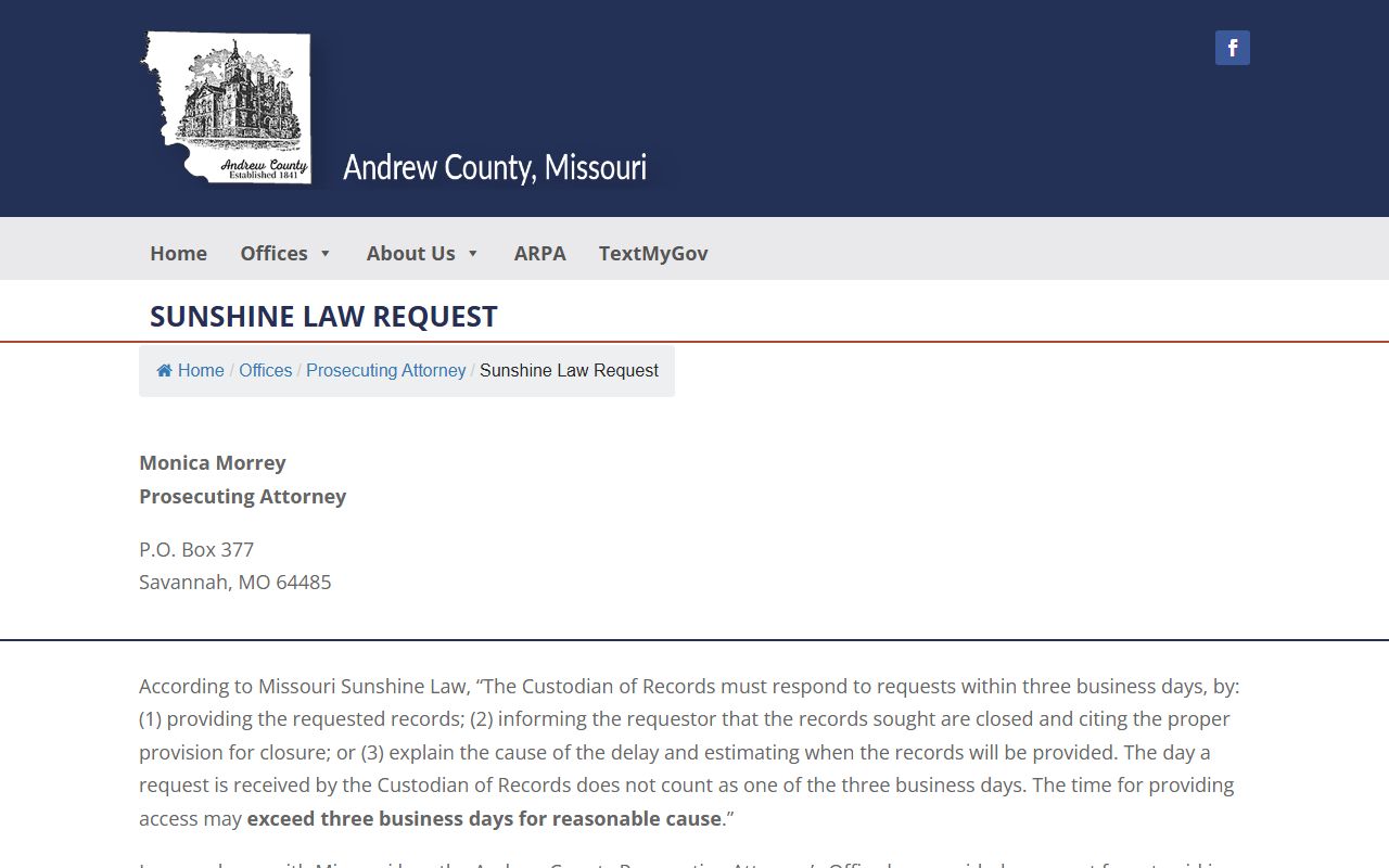 Andrew County court records after jail arrest Sunshine Law request page
